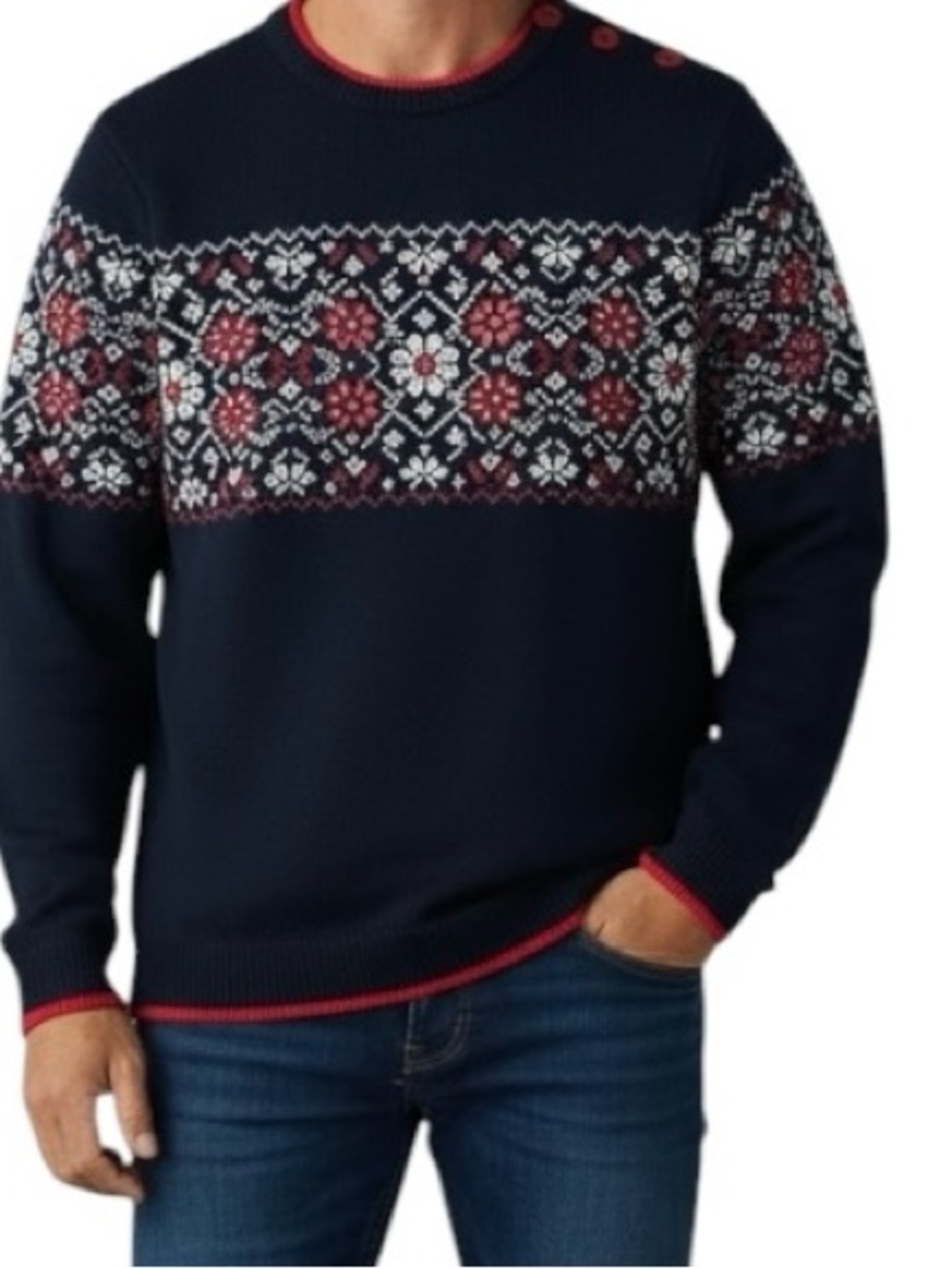 ARMOR LUX Men’s Navy Blue/Red/White Fair Isle Wool Blend Sweater Size 7 (3XL)